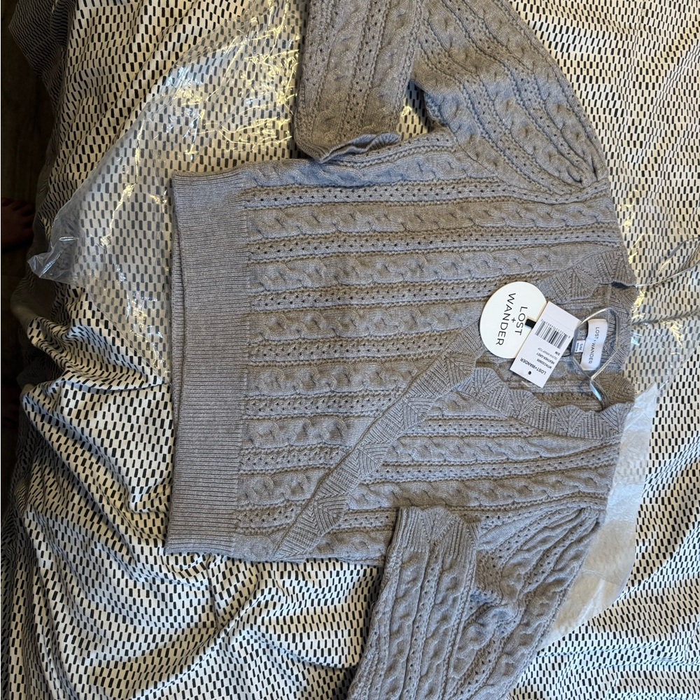 LOFT Heather Gray Cable Knit Pullover